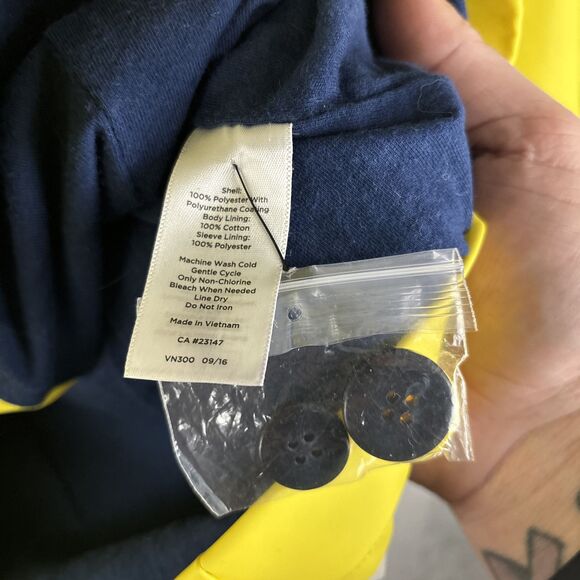 Talbots Women's Double Breasted Rain Jacket Yellow Lined Removable Hood Petite L - Picture 5 of 7